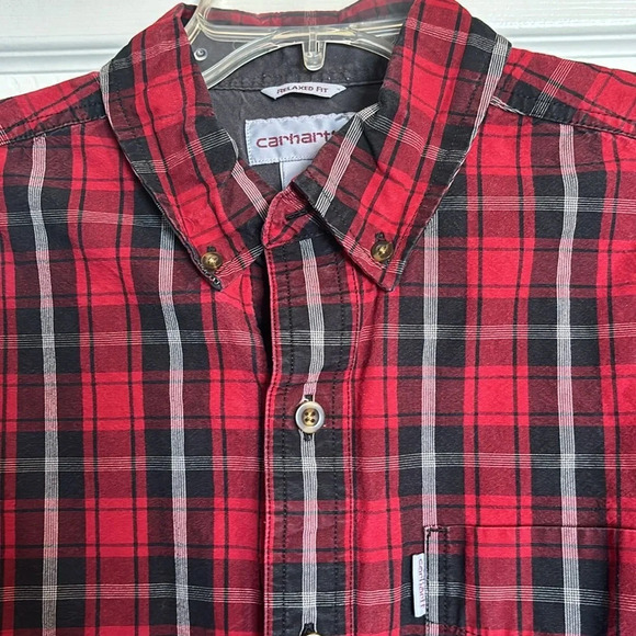 Carhartt men’s red long sleeve button down plaid shirt size medium - Picture 2 of 8